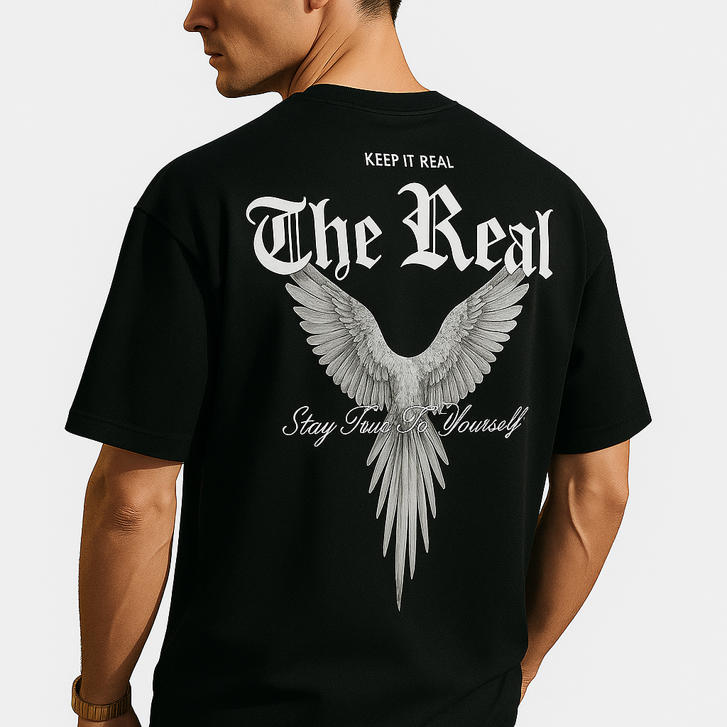 Keep It Real" Authenticity T-Shirt - Angel Wings Back Print | Stay True to Yourself