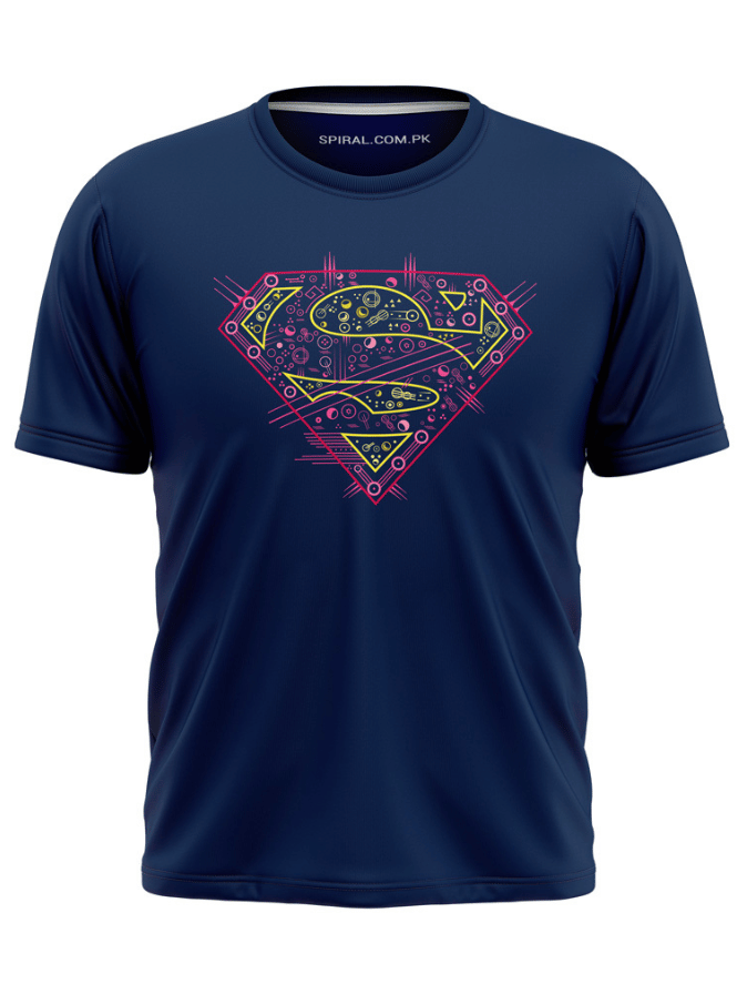 Superman Neon Tech Logo T-Shirt - Navy Blue