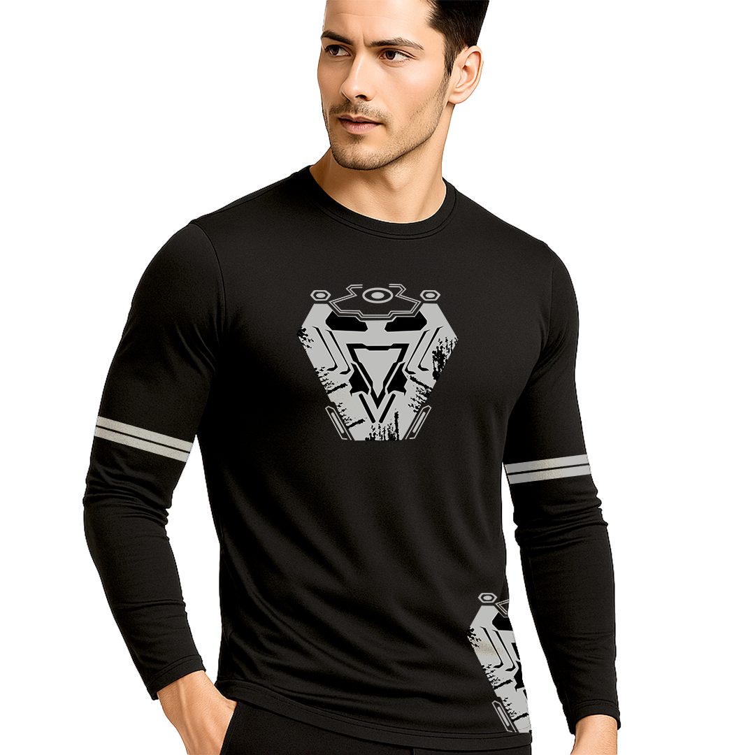 Black Iron man logo full sleeve shirt with strips