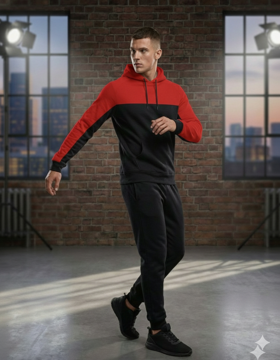 Red Black Panel Hoodie