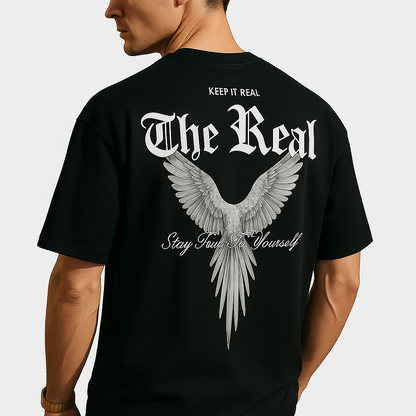 Keep It Real" Authenticity T-Shirt - Angel Wings Back Print | Stay True to Yourself