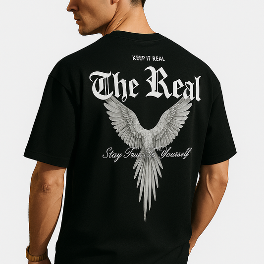 Keep It Real" Authenticity T-Shirt - Angel Wings Back Print | Stay True to Yourself