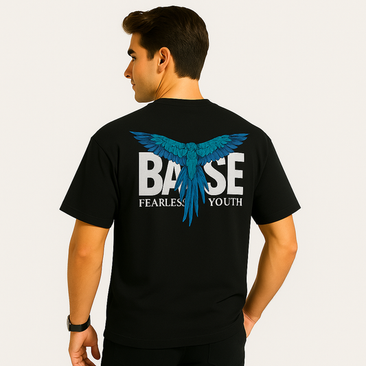 Dropped Shoulder-BASSE Fearless Youth T-Shirt - Blue Eagle Wings Back Print | Motivational Streetwear