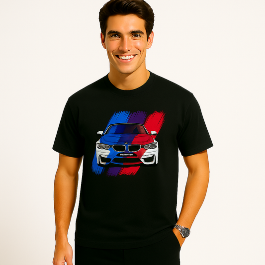 BMW M4 Tricolor Brushstroke T-Shirt - Premium Automotive Graphic Tee
