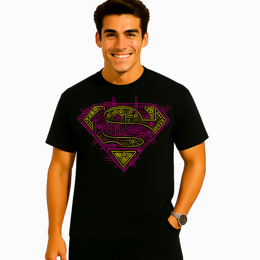 Superman Circuit Board Tech Logo T-Shirt - Electronic Superhero Graphic Tee