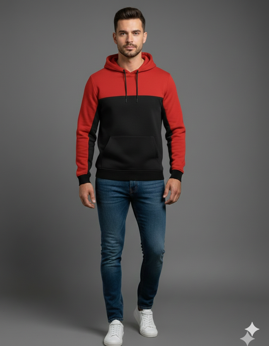Red Black Panel Hoodie