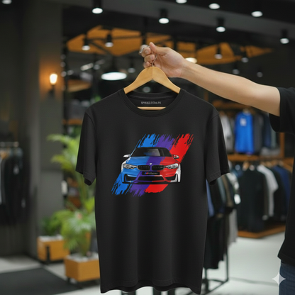 BMW M4 Tricolor Brushstroke T-Shirt - Premium Automotive Graphic Tee