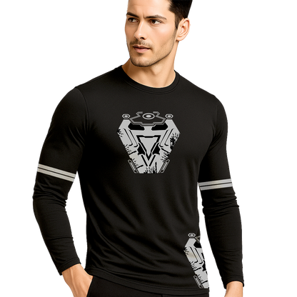 Black Iron man logo full sleeve shirt with strips
