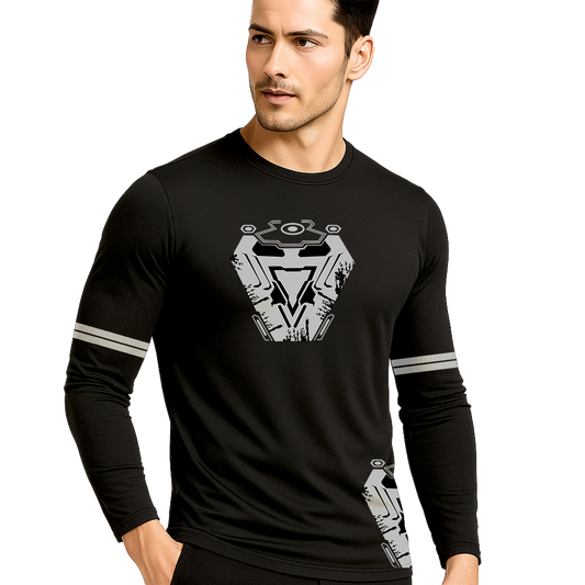 Black Iron man logo full sleeve shirt with strips