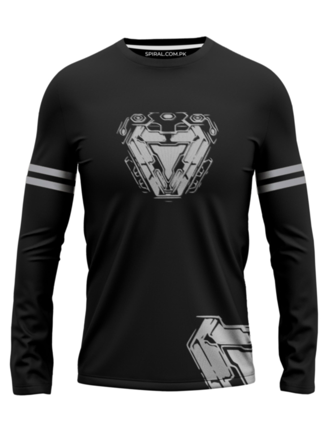 Black Iron man logo full sleeve shirt with strips