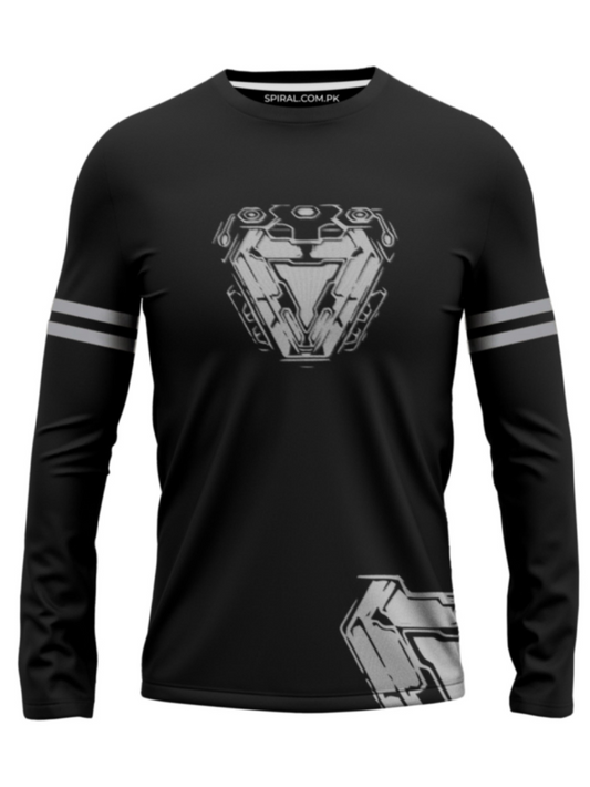 Black Iron man logo full sleeve shirt with strips