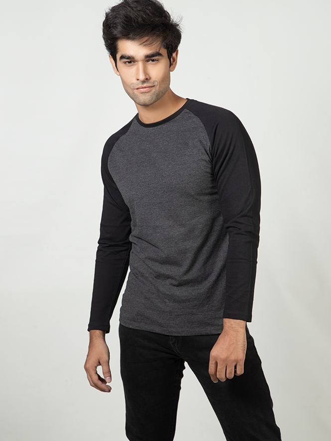 Charcoal Black Raglan Shirt with Elegant Design